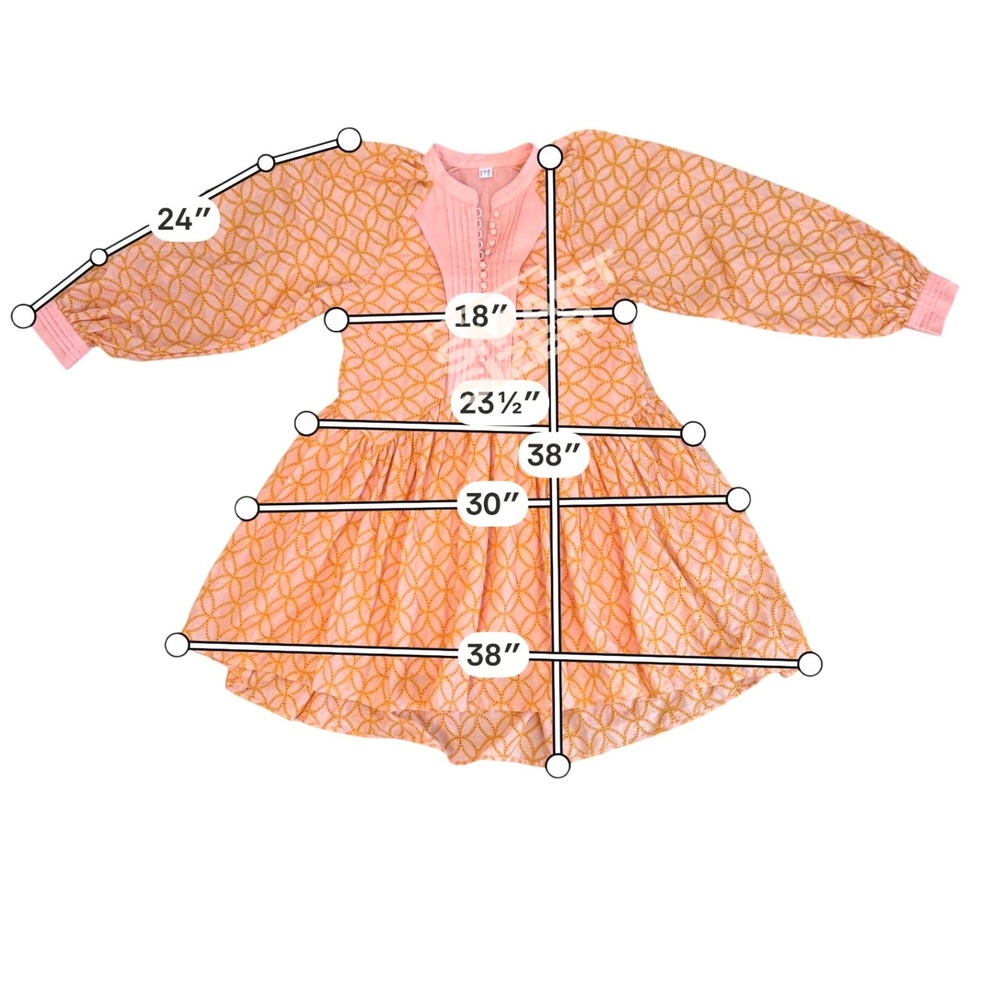 Aox Women Peach Orange Geometric Mini Dress Long Sleeve Pleated Bib Size M NWOT - Picture 10 of 11